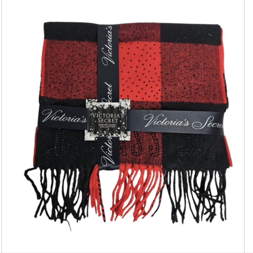 Victoria's Secret Winter Angel Collection Sparkle Buffalo Check Scarf NEW